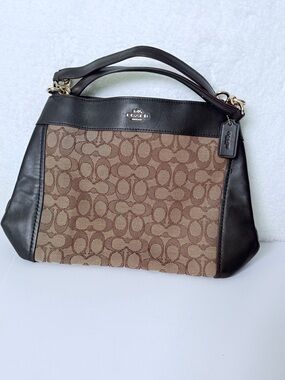 Coach Signature Canvas Leather Bag Brown Khaki Used Condition